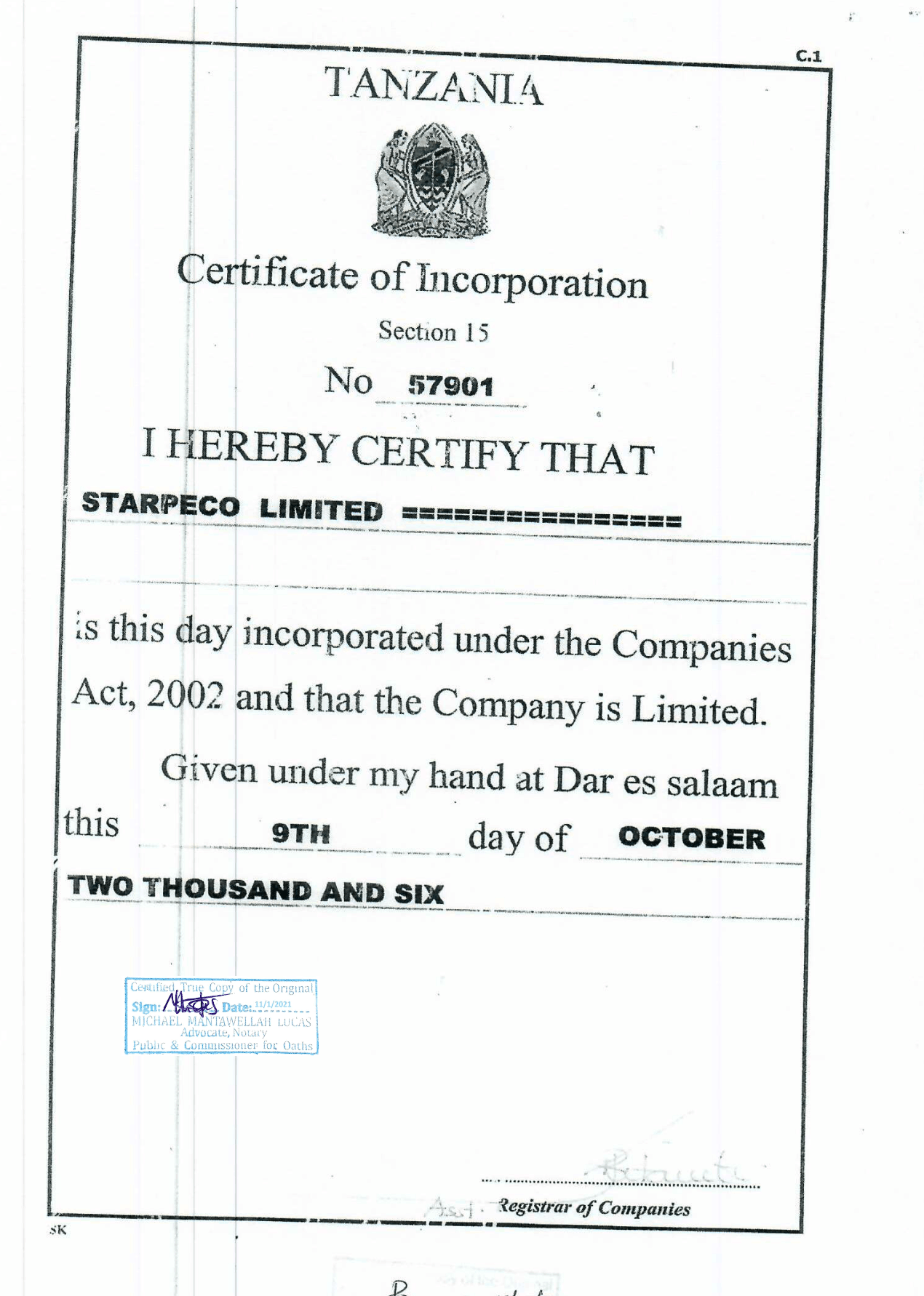 Certificate of Incorporation